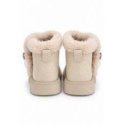 Muggo TOFFE حذاء بوت شتوي بناتي مبطن بالفرو مع فيونكة - بيج Muggo TOFFE Girls' Winter Fur-Lined Boots with Bow Detail - Beige