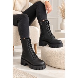 بوت نسائي شتوي Muggo CALVENA أسود مبطن بالفرو مع سحاب ونعل مطاطي مانع للانزلاق Muggo CALVENA Women's Winter Boots - Black, Fur-Lined, Zipper, Non-Slip Rubber Sole