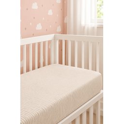 ملاية سرير موسلين مطاطية مقاومة للماء 60x120x15 سم - أخضر بخطوط رفيعة Muslin Fitted Waterproof Sheet 60x120x15 cm - Green Thin Striped