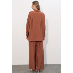 طقم نسائي قطعتين بنطلون وقميص بنسيج مميز 6710 - توبا Women's Textured Shirt and Pants Two-Piece Set 6710 - Taba