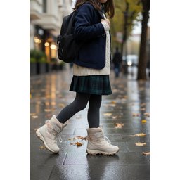 بوت بناتي MUGGO TİGGER مبطن بالفرو برباط وشريط لاصق - بيج MUGGO TİGGER Girls' Fur-Lined Lace-Up and Velcro Boots - Beige