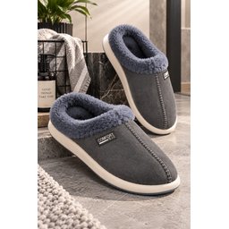 شبشب منزلي رجالي Muggo LAFONT شتوي مبطن بالفرو مريح - رمادي Muggo LAFONT Men's Winter Home Slippers - Fur Lined, Comfortable Sole - Grey