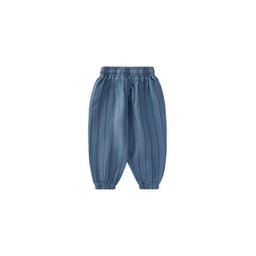 بنطلون شالوار موسلين للأطفال 1-6 سنوات - نيلي بخطين مزدوجين Muslin Harem Pants for Kids 1-6 Years - Indigo Double Striped