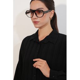 قميص نسائي مخطط واسع 20408 - أسود Women's Striped Oversize Shirt 20408 - Black