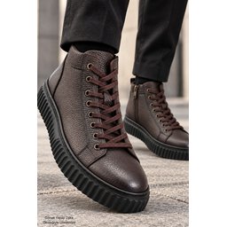 حذاء Muggo DREX رجالي شتوي يومي جلد طبيعي برباط ونعل سميك - بني Muggo DREX Men's Genuine Leather Lace-Up Thick Sole Winter Daily Boots - Brown