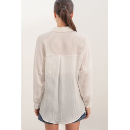 قميص نسائي مخطط واسع 20409 - أبيض Women's Striped Oversize Shirt 20409 - White