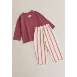 طقم مخطط موسمي للأطفال 2-10 سنوات - لون وردي مجفف Seasonal Striped Kids' Set 2-10 Years - Dried Rose