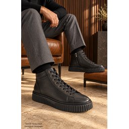 حذاء Muggo DREX رجالي شتوي يومي جلد طبيعي برباط ونعل سميك - أسود Muggo DREX Men's Genuine Leather Lace-Up Thick Sole Casual Winter Boot - Black