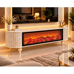 ميز شاشة تركي فاخر باللون الكريمي الرخامي Turkish Luxury Cream Marble-Effect TV Stand