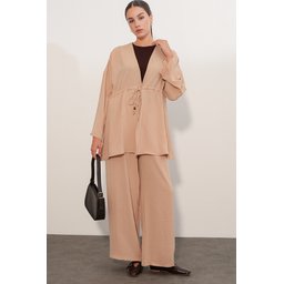 طقم نسائي قطعتين كيمونو وبنطلون Ayrobin - بيج - 30101 Women's Ayrobin Kimono & Pants Two-Piece Set - Beige - 30101