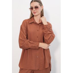 طقم نسائي قطعتين بنطلون وقميص بنسيج مميز 6710 - توبا Women's Textured Shirt and Pants Two-Piece Set 6710 - Taba