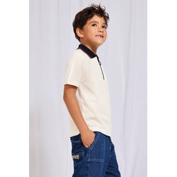 تي شيرت بولو للأطفال 2-10 سنوات - لون إيكرو Kids' Polo Collar T-Shirt 2-10 Years - Ecru