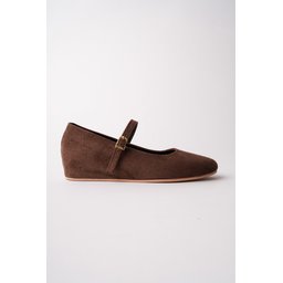 Muggo BERNY حذاء باليه نسائي جلد بحزام واحد بكعب مخفي - بني Muggo BERNY Women's Leather Single Strap Ballet Flats with Hidden Heel - Brown