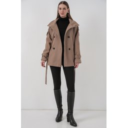 معطف نسائي كاشيه بحزام 9162 - لون حجري Women's Belted Cachet Coat 9162 - Stone