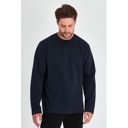 سويت شيرت رجالي كحلي بياقة دائرية مزدوجة وقصة مريحة Men's Navy Double Crew Neck Standard Relaxed Fit Sweatshirt