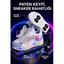 Muggo COLOURFUL حذاء رياضي أطفال بعجلات وإضاءة LED - أزرق بيبي Muggo COLOURFUL Kids' Light-Up Roller Sneaker - Baby Blue
