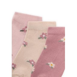 جوارب أطفال بتصميم زهور ثلاثية 5-12 سنة - رملي، بودرة، وردي جاف Triple Floral Pattern Kids' Slipper Socks 5-12 Years - Sand, Powder, Dried Rose