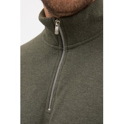 سويت شيرت رجالي قطني بياقة قائمة وسحاب نصفي، قصة عادية، لون كاكي Men's Khaki Standard Fit Cotton Half-Zip Stand-Up Collar Sweatshirt