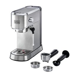 ماكينة تحضير القهوة من بلاك+ديكر ECM150-B5 قهوة الاسبريسو 15 بار باللون الفضي Black&Decker ECM150-B5 espresso coffee machine 15Par silver