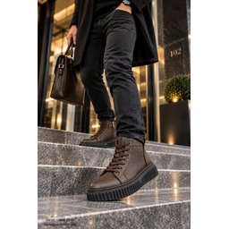 حذاء Muggo DREX رجالي شتوي يومي جلد طبيعي برباط ونعل سميك - بني Muggo DREX Men's Genuine Leather Lace-Up Thick Sole Winter Daily Boots - Brown