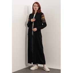 جاكيت كارديجان تريكو طويل 15690 - أسود 15690 Long Knit Cardigan - Black