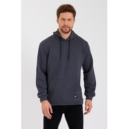 سويت شيرت رجالي بغطاء رأس وجيب كنغر - ANTRASİT Men's Hooded Sweatshirt with Kangaroo Pocket - ANTRASİT