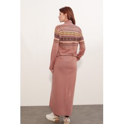 جاكيت تريكو طويل 15690 - لون وردي مجفف 15690 Long Knit Cardigan - Dried Rose