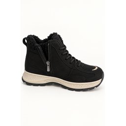 Muggo NORTEX حذاء سنيكرز نسائي شتوي بفرو وسحاب ونعل سميك - أسود Muggo NORTEX Women's Fur-Lined Zipper Thick Sole Lace-Up Winter Sneaker Boots - Black