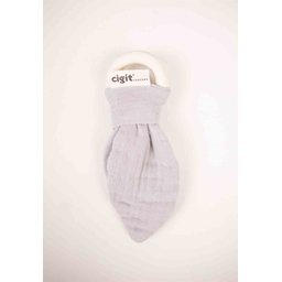 عضاضة أسنان قماش الموسلين والخشب الطبيعي - رمادي Wooden Muslin Fabric Teether - Grey