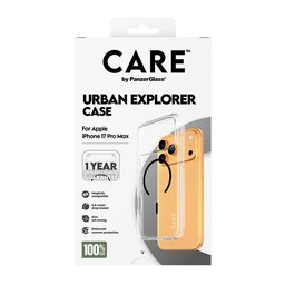 كفر فاخر شفاف Urban Explorer مع حلقة MagSafe سوداء للايفون 17 برو ماكس CARE by PanzerGlass® Flagship Case Transparent Urban Explorer w. Black MagSafe iPhone 17 Pro Max