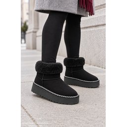 بوت نسائي شتوي يومي Muggo NELİS بفرو داخلي وحول الكاحل - أسود Muggo NELİS Women's Daily Winter Ankle Boots with Inner and Ankle Fur - Black