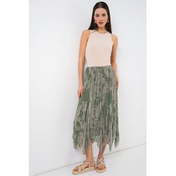 تنورة نسائية شيفون تُل غير متماثلة 8061 - لون Çağla Women's Asymmetrical Tulle Chiffon Skirt 8061 - Çağla Color
