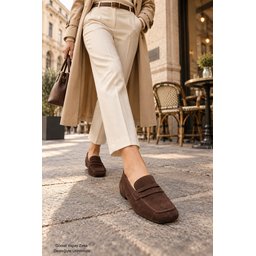 حذاء لوفر نسائي Muggo DORİAN جلدي بكعب مخفي بني Muggo DORİAN Women's Hidden Heel Leather Loafer Moccasin Shoes - Brown