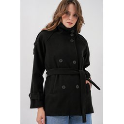 معطف نسائي شتوي بحزام 9162 - أسود Women's Belted Cachet Coat 9162 - Black