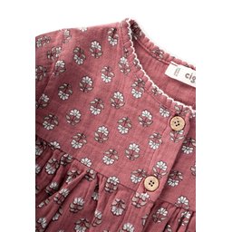 فستان شاش بناتي منقوش لعمر 8-12 سنة - لون وردي مجفف Girls' Patterned Muslin Dress 8-12 Years - Dried Rose