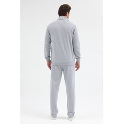 طقم تريننج رجالي رمادي أساسي بقصة مريحة بجيوب من القطن Men's Cotton Regular Fit Comfortable Basic Grey Tracksuit with Pockets