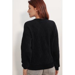 كنزة نسائية بنمط واسع (Oversize) بنقشة - أسود 15970 Women's Patterned Oversize Sweater - Black 15970