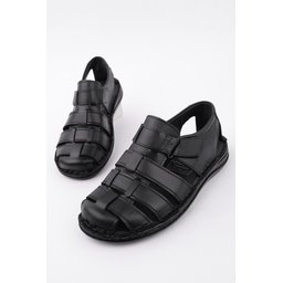 صندل Muggo Edinburg رجالي جلدي مريح طبي يومي - أسود Muggo Edinburg Men's Genuine Leather Orthopedic Daily Comfort Sandals - Black