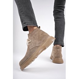 حذاء تشيلسي رجالي Muggo HENRY من الجلد الطبيعي برباط ونعل مريح - بيج Muggo HENRY Men's Genuine Leather Lace-up Comfortable Sole Chelsea Boots - Beige