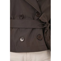 ترنشكوت نسائي قصير بحزام 5970 - بني غامق Women's Belted Short Trench Coat 5970 - Dark Brown