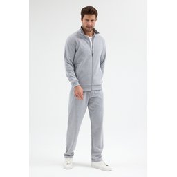 طقم تريننج رجالي رمادي أساسي بقصة مريحة بجيوب من القطن Men's Cotton Regular Fit Comfortable Basic Grey Tracksuit with Pockets