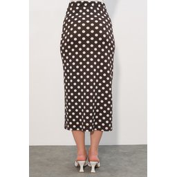 تنورة نسائية بنقاط بولكا بفتحة جانبية 8082 - بني Women's Polka Dot Slit Skirt 8082 - Brown