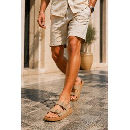 Muggo AUGUSTA شبشب رجالي يومي قابل للتعديل بإبزيم مزدوج - بيج Muggo AUGUSTA Men's Adjustable Double Buckle Casual Slippers - Beige
