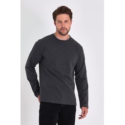 سويت شيرت رجالي أنثراسيت بياقة دائرية مزدوجة بقصة مريحة Men's Anthracite Double Crew Neck Standard Relaxed Fit Sweatshirt