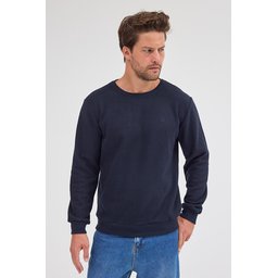 سويت شيرت رجالي كحلي بياقة دائرية بقصة عادية من القطن Men's Navy Standard Fit Cotton Basic Crew Neck Sweatshirt