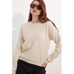 كنزة نسائية واسعة بنقشة 15970 - كريمي Women's Patterned Oversize Sweater 15970 - Cream