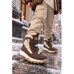 حذاء ثلج أطفال Muggo TUNDY للجنسين مبطن بالفرو مع فيلكرو ورباط - بني Muggo TUNDY Unisex Kids' Fur-Lined Snow Boot with Hook-and-Loop and Laces - Brown