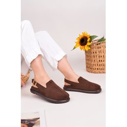 صندل نسائي Muggo BUCKLE من الجلد السويدي، مريح، مغلق من الأمام، بإبزيم قابل للتعديل - بني Muggo BUCKLE Suede Leather Adjustable Buckle Casual Closed Toe Women's Sandals - Brown