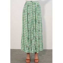 تنورة نسائية طويلة بنقشة مربعات - أخضر - 8065 Women's Long Plaid Skirt 8065 - Green