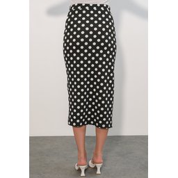 تنورة نسائية منقطة بشق 8082 - أسود Women's Polka Dot Slit Skirt 8082 - Black